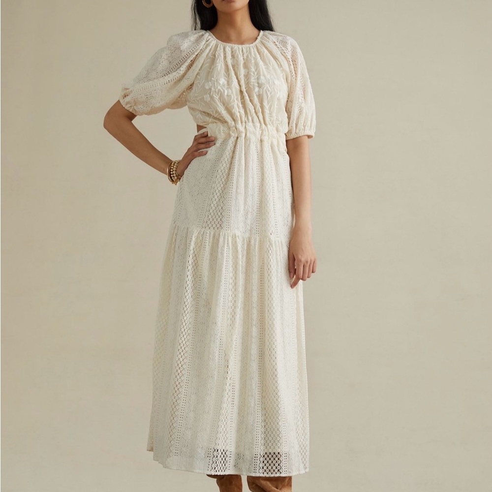 Anthropologie Cream Verb Agneza Embroidered Lace Maxi Dress
